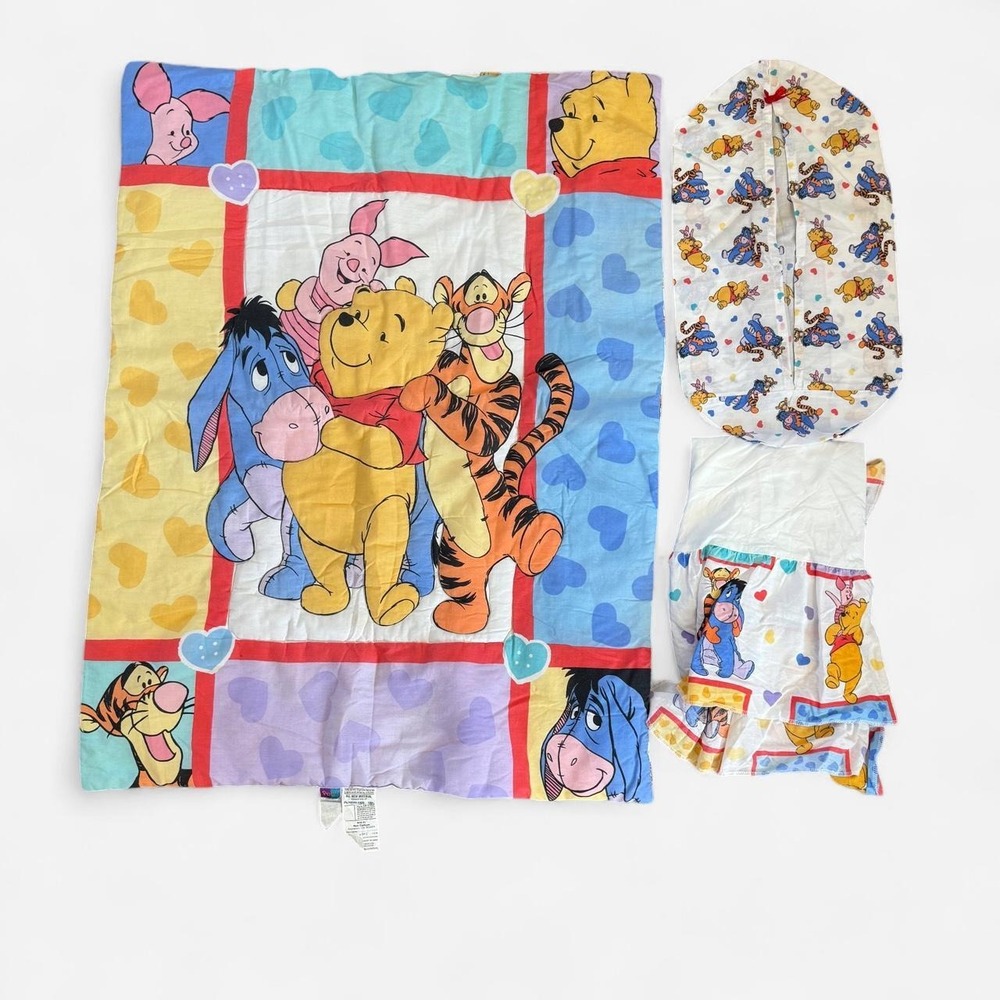 Vintage 1998 Disney Winnie the Pooh 3PC Crib Bedding Set Red Calliope Tigger 90s